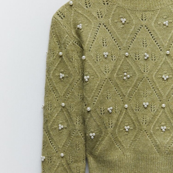 ZARA KNIT SWEATER WITH PEARLS MEDIUM - Picture 6 of 6